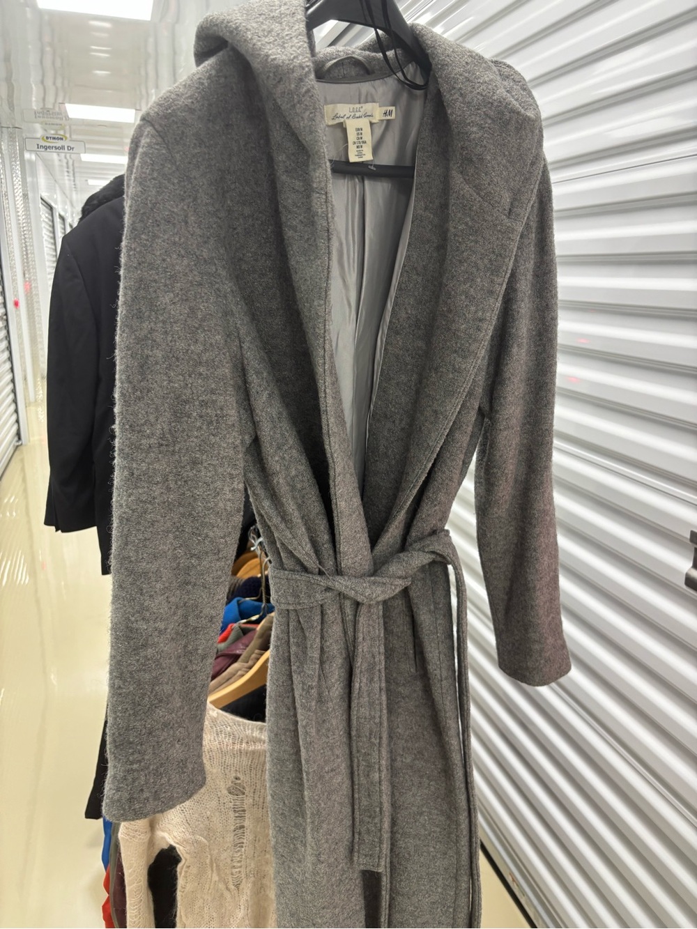 H&M Gray Hooded Wrap Belted Wool Coat
